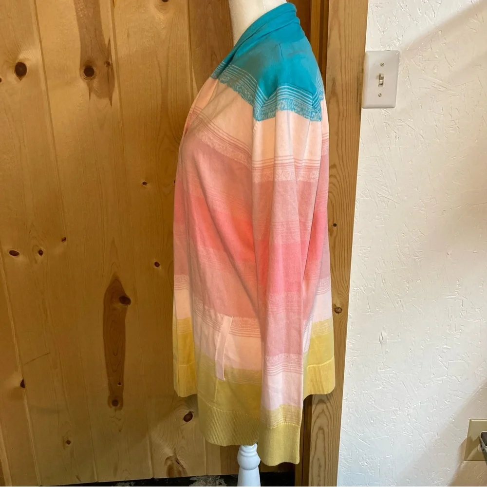 Lands' End Women's Multicolor Striped Open Cardigan size M 100% Cotton Pockets - Picture 2 of 8